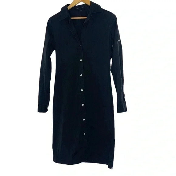 Theory Dresses & Skirts - Theory black collared midi shirt dress long sleeve sz 6